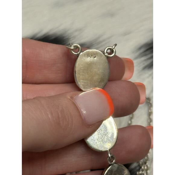 Native American Sterling Silver Pink Fire Opal 4 Stone Lariat Dangle Necklace - Picture 7 of 9